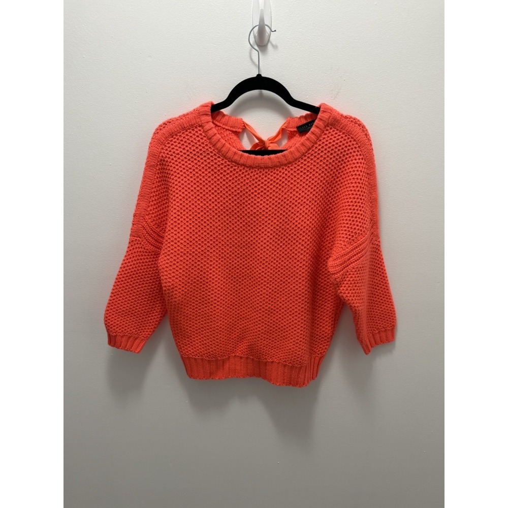 Ted Baker Aveleen Sweater Size 0 2 Neon Orange Bow Back Textured Knit Top